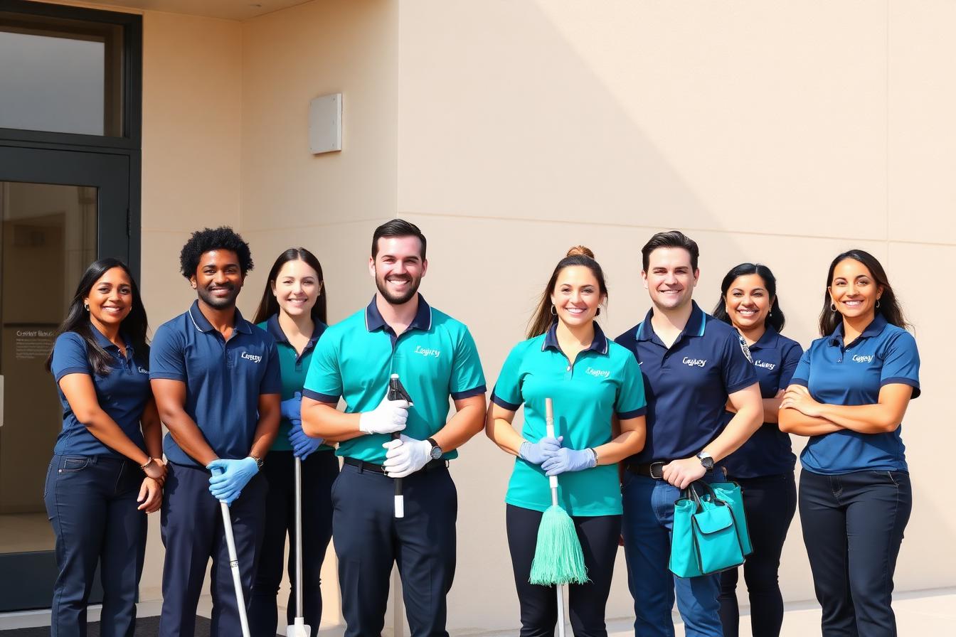 Diverse Legacy Restoration Cleaning team standing together outside a hospice facility